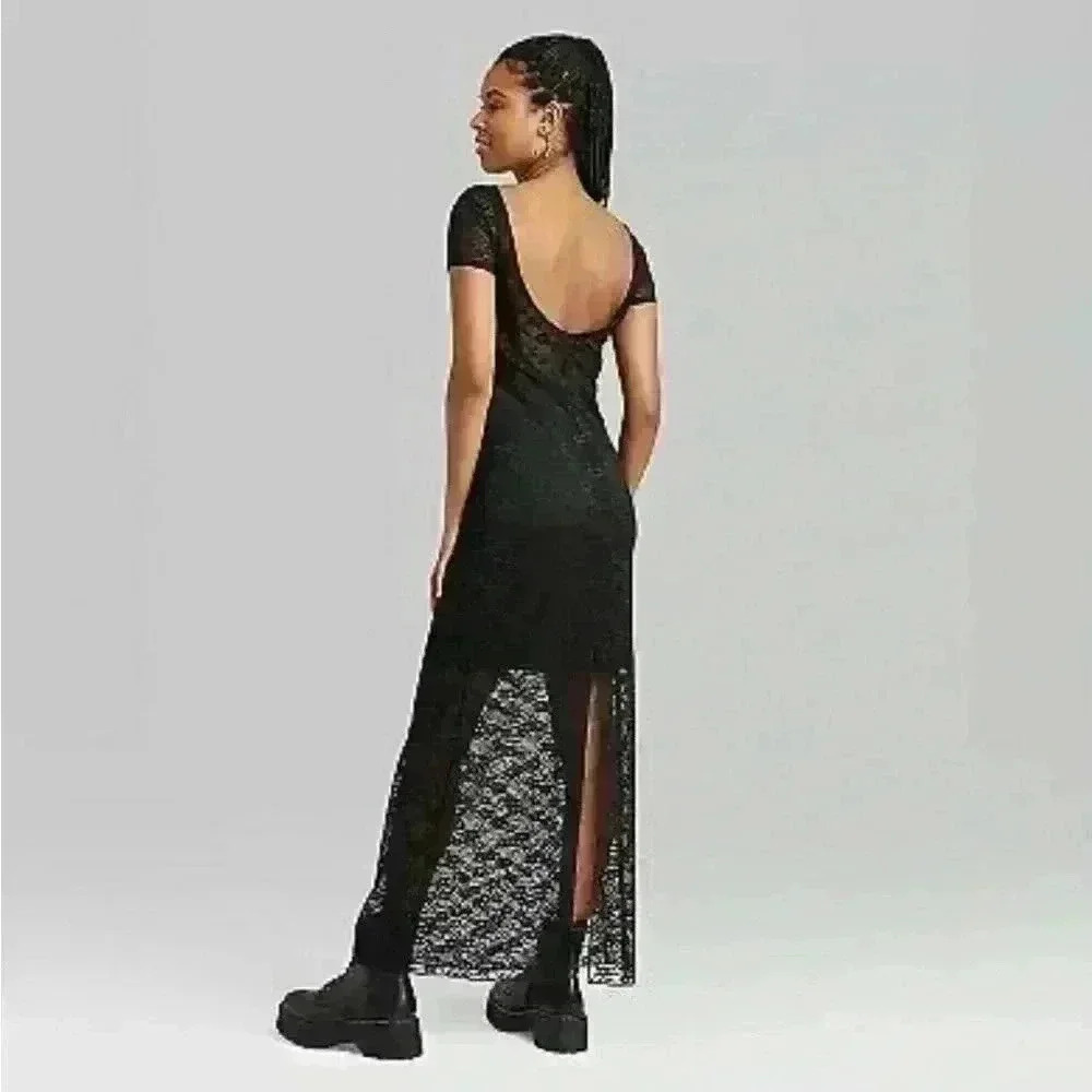 NWT Women's Short Sleeve Maxi Dress Wild Fable Off Black Lace Size Small - Picture 2 of 10